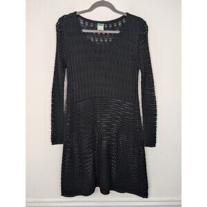United Colors of Benetton Dress Crochet Open Knit Vintage Wool Black Boho Size M